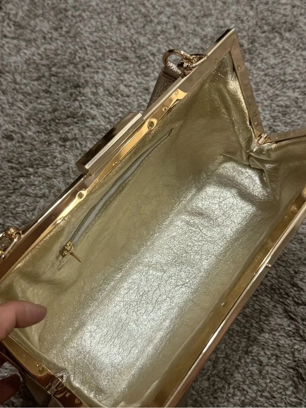 Gold Pebble Leather Handmade Asymmetrical Ruffles Push Lock Frame Bag